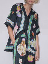 Load image into Gallery viewer, Satin Unique Fun Print Button Oversized Shirt