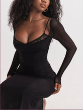 Carregar imagem no visualizador da galeria, Black Backless Bodycon Suspender Maxi Dress