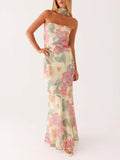 Digital print backless dress