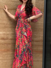 Carica l&#39;immagine nel visualizzatore di Gallery, Retro V-neck trumpet sleeve printed dress