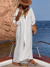 Laden Sie das Bild in den Galerie-Viewer, Balloon Sleeve Button Pocketed Loose Shirt Maxi Dress