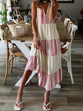 Laden Sie das Bild in den Galerie-Viewer, Stylish Striped Printed V-Neck Sleeveless Midi Dress