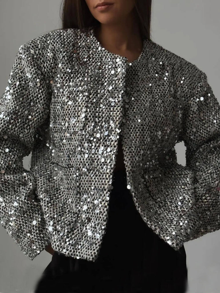 Veste à paillettes argentées métallisées