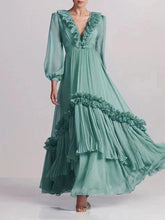 Load image into Gallery viewer, Ruffled Silk Stardust Maxi Dress