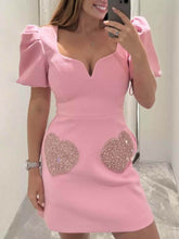 Load image into Gallery viewer, Elegant and Sweet Puff Sleeve Sequin Evening Gown Dress