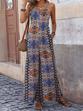 Load image into Gallery viewer, Ethnic Suspender Print Wide-Leg Jumpsuit