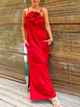 Carregar imagem no visualizador da galeria, Floral Embellishment Pocketed Slit Maxi Dress