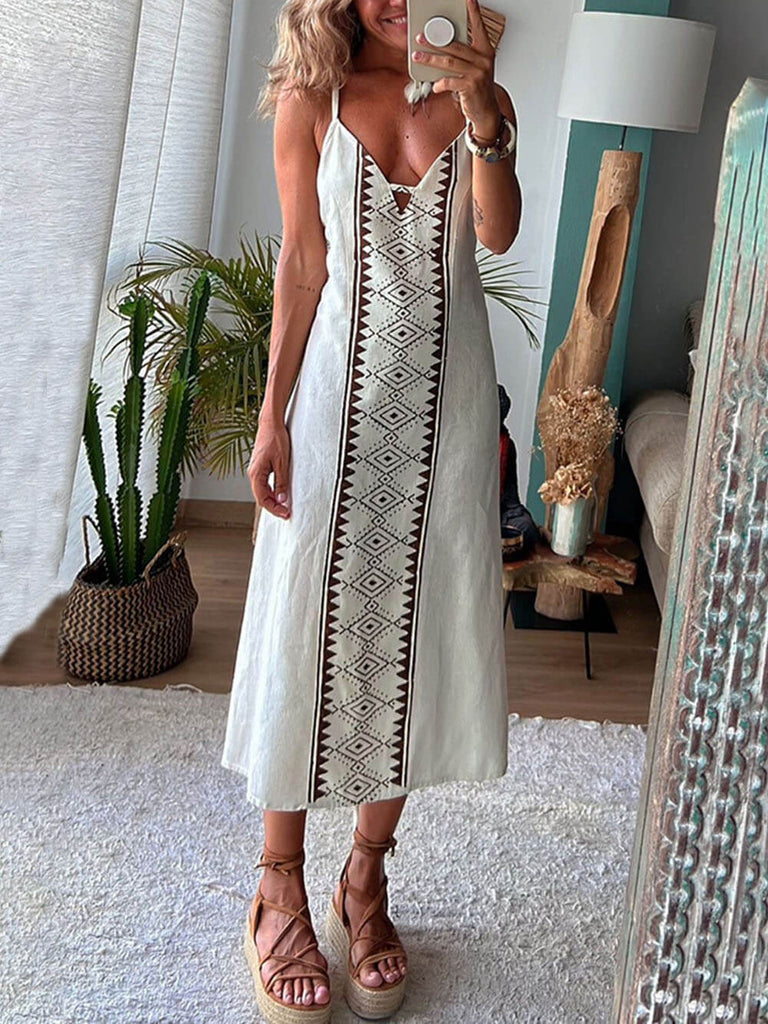 Robe mi-longue dos nu sans manches avec cordon de serrage pour les vacances d'été