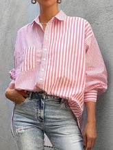 Laden Sie das Bild in den Galerie-Viewer, Casual Loose Fashion Stripe Print Elegant Turn-Down Collar Cardigan Shirt