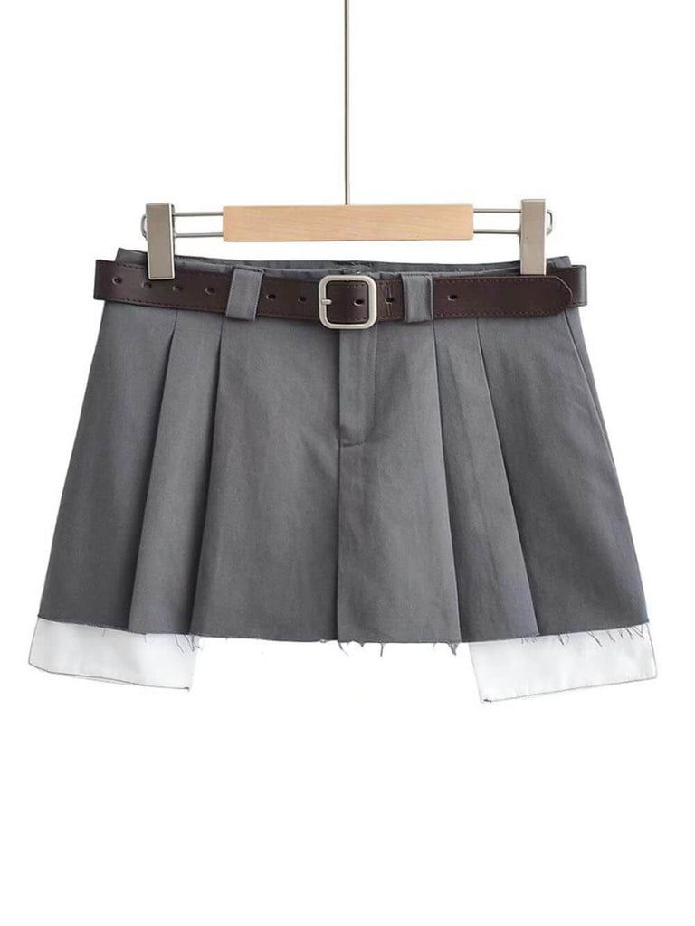 Raw Edge Pleated A-Line Skirt