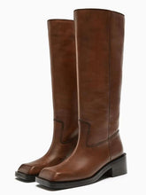 Load image into Gallery viewer, Square toe flat knee boots for women retro thick heel long boots
