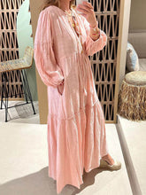 Lataa kuva Galleria-katseluun, V-Neck Puff Sleeve Bohemian Cotton And Linen Dress