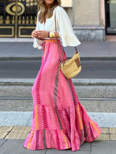 Carica l&#39;immagine nel visualizzatore di Gallery, Chevron Pattern High Waist Drawstring Big Swing Maxi Skirt