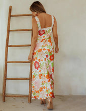 Laden Sie das Bild in den Galerie-Viewer, V-neck Slip Floral Print Satin Maxi Dress