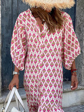 Laden Sie das Bild in den Galerie-Viewer, Fashionable Printed Mid-Sleeve Cardigan Midi Dress