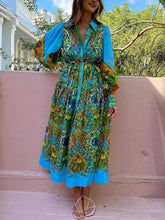 Lataa kuva Galleria-katseluun, Ethnic Print Cardigan Lace-Up Lapel Long-Sleeved Dress