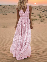 Carica l&#39;immagine nel visualizzatore di Gallery, Bohemian V-Neck Sleeveless Polka-Dot Maxi Dress