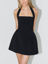 Laden Sie das Bild in den Galerie-Viewer, Halterneck Open-Back High-Waisted A-Line Wide-Hem Mini Dress