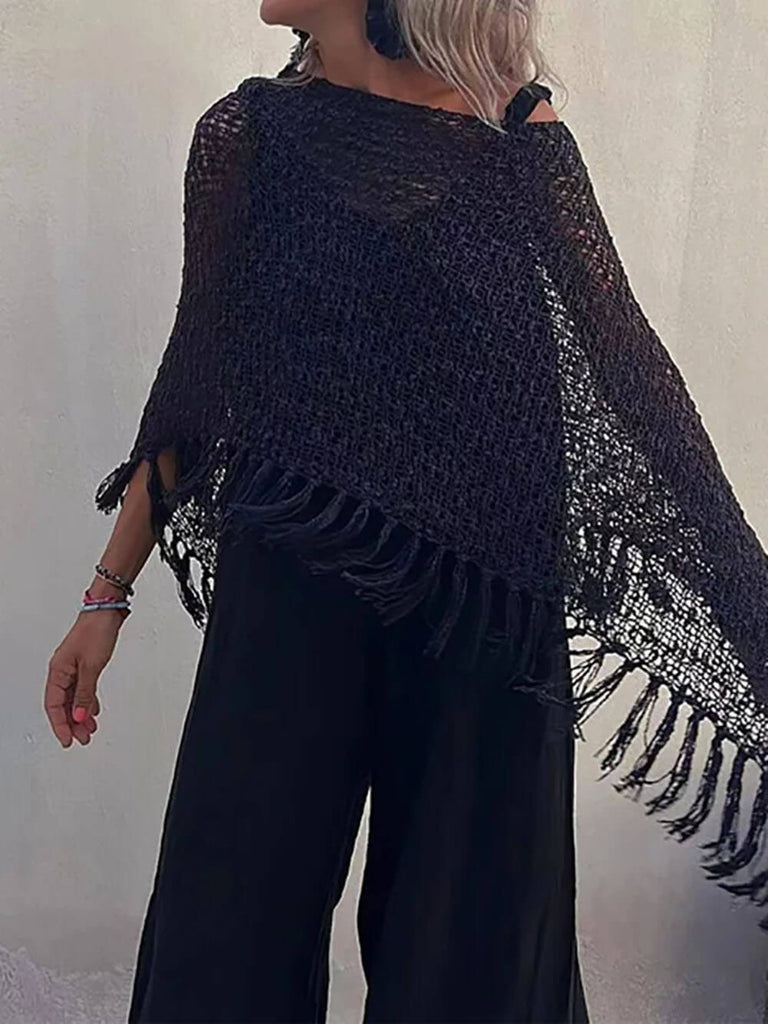 Hollow Out Tassel Knit Cover-Up Top