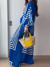 Načíst obrázek do prohlížeče Galerie, Printed Striped Shirt Pleated Straight Wide-Leg Pants Suit