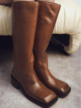 Load image into Gallery viewer, Square toe flat knee boots for women retro thick heel long boots