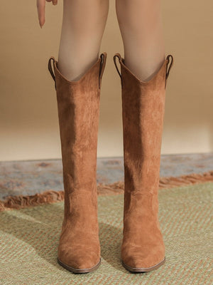 Pointed Toe Thick Heel Stacked Boots Retro High Top Knight Boots