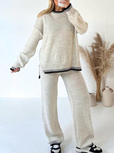 Laden Sie das Bild in den Galerie-Viewer, Blanket Stitch Trim Knitted Jumper And Trousers