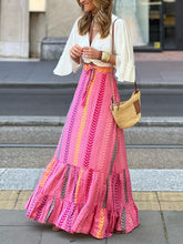 Carregar imagem no visualizador da galeria, Chevron Pattern High Waist Drawstring Big Swing Maxi Skirt