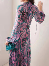 Load image into Gallery viewer, Millie Printed Plisse Drawstring Chiffon Maxi Dress