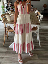 Laden Sie das Bild in den Galerie-Viewer, Stylish Striped Printed V-Neck Sleeveless Midi Dress