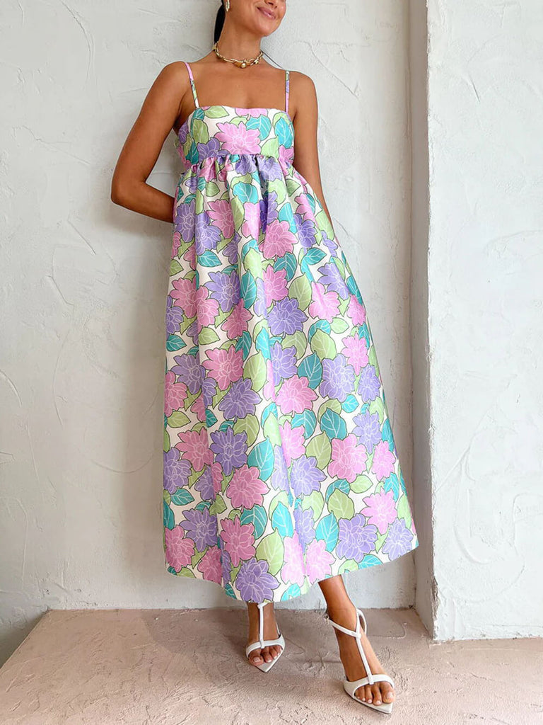 Beautiful Temperament Printed Strapless Backless Swing Dress