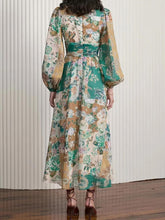 Laden Sie das Bild in den Galerie-Viewer, Hand-Painted Printed V-Neck Waist Midi Dress