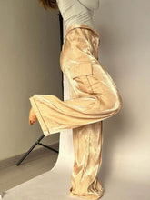 Load image into Gallery viewer, Golden Years Glitter Fabric Drawstring Waist Pocketed Wide Leg Pants