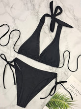 Carregar imagem no visualizador da galeria, Halter Neck Strappy Backless Beach Solid Color Bikini