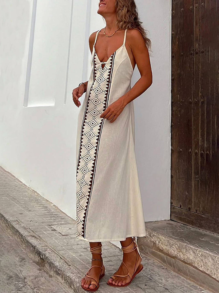 Robe mi-longue dos nu sans manches avec cordon de serrage pour les vacances d'été