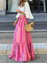 Carica l&#39;immagine nel visualizzatore di Gallery, Chevron Pattern High Waist Drawstring Big Swing Maxi Skirt