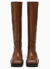 Load image into Gallery viewer, Square toe flat knee boots for women retro thick heel long boots