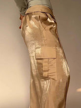 Laden Sie das Bild in den Galerie-Viewer, Golden Years Glitter Fabric Drawstring Waist Pocketed Wide Leg Pants