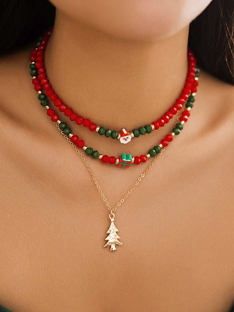 Coffret cadeau sapin de Noël 3 pièces collier en céramique