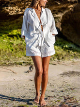 Carregar imagem no visualizador da galeria, Summer Strappy Hollow Short-Sleeved Shirt And Shorts Two-Piece Set