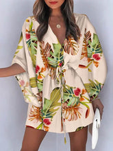 Carica l&#39;immagine nel visualizzatore di Gallery, V-Neck Tie Printed Batwing Sleeve Dress