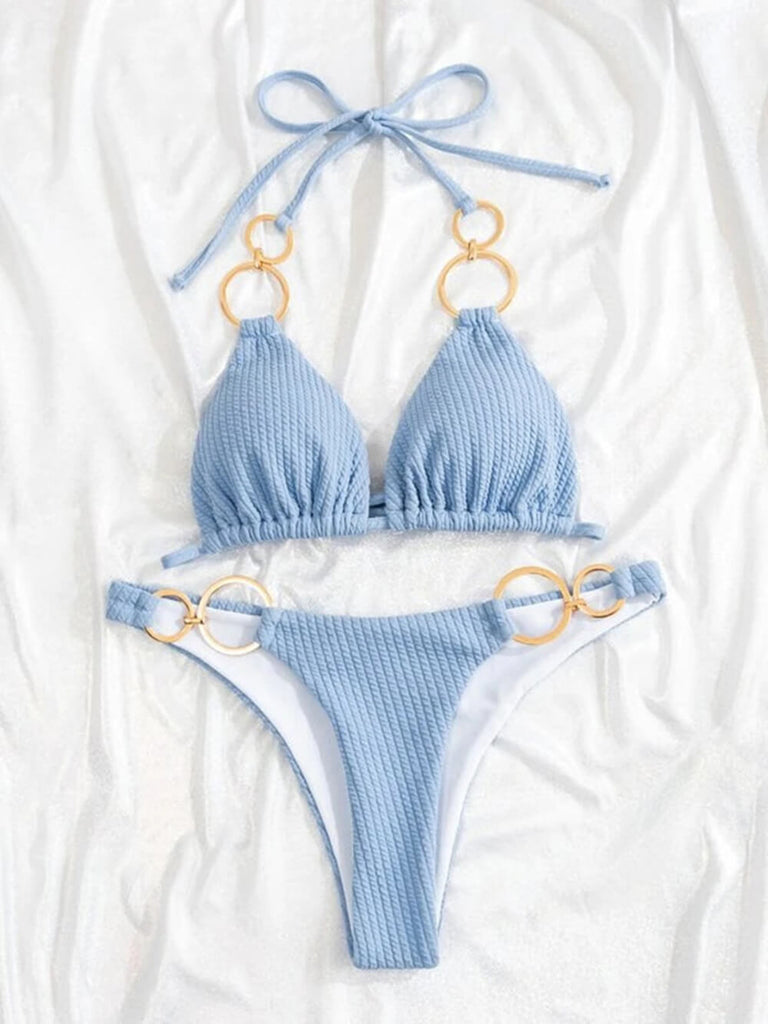 Bikini string uni à col en V