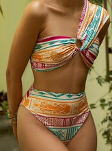 Load image into Gallery viewer, Tribal Print One Shoulder Two-Piece Swimsuit Set