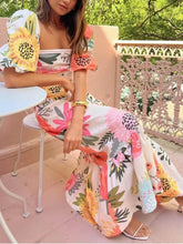 Load image into Gallery viewer, Square Neck Floral Print Bubble Sleeve Maxi Dress