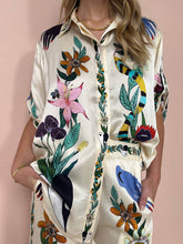 Load image into Gallery viewer, Modern Sophisticated Feel Satin Unique Print Button Down Oversized Blouse