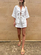 Carregar imagem no visualizador da galeria, Summer Strappy Hollow Short-Sleeved Shirt And Shorts Two-Piece Set