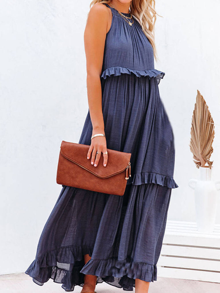 Irregular Cake Sleeveless Maxi Dress