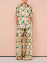 Carica l&#39;immagine nel visualizzatore di Gallery, Ethnic Print Fashionable Casual Top And Wide-Leg Pants Two-Piece Suit