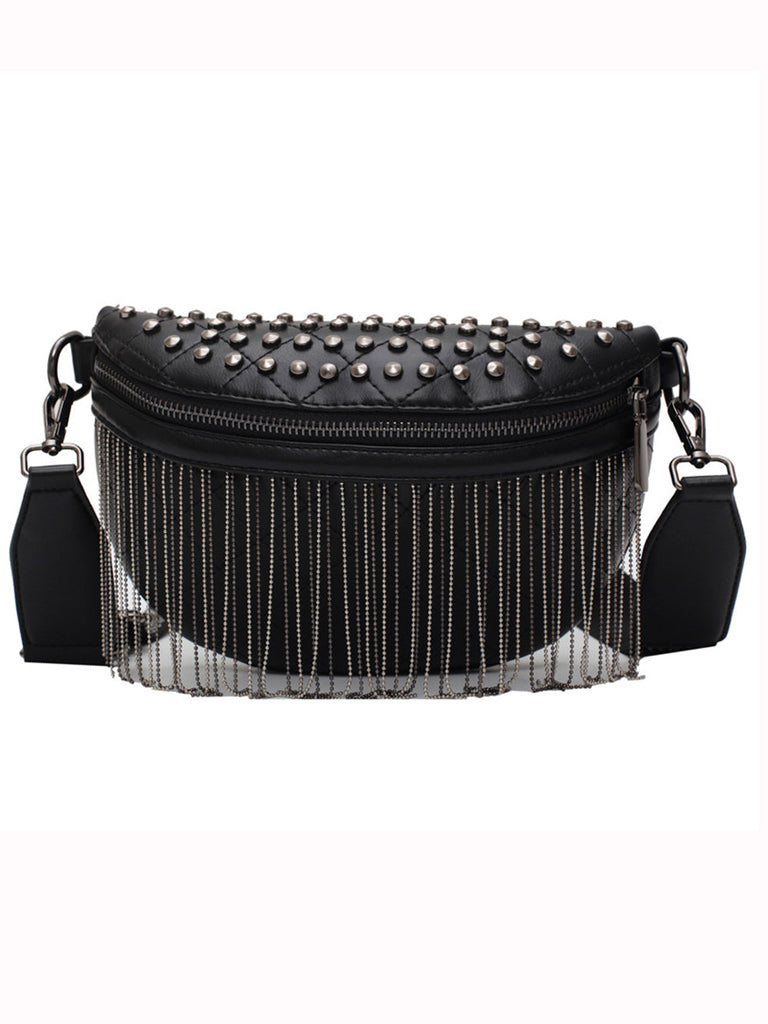 Sac ceinture à bandoulière avec pompon clouté