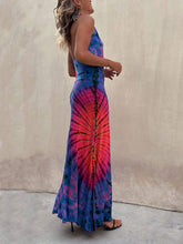 Indlæs billede til gallerivisning Tie-Dye Print Halter Backless Stretch Maxi Dress